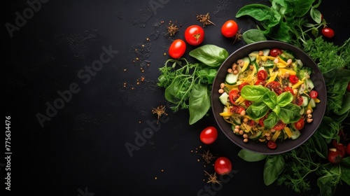 Salad with green leaves and vegetables. Vegan food, diet meal. T photo