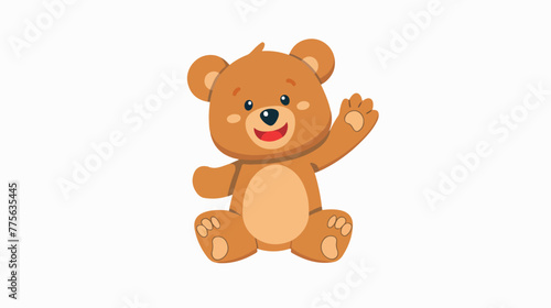 Cartoon teddy bear waving hand flat vector isolated o
