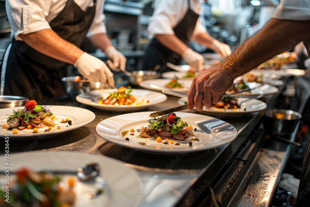 Obraz premium A chef is preparing a meal for a group of people