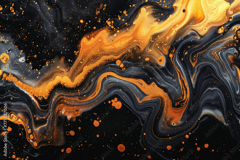 lavish abstract fluid art painting with black and gold background ...