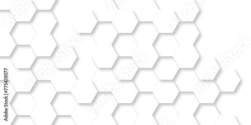 Fototapeta Naklejka Na Ścianę i Meble -  	
Abstract Technology, Futuristic 3d Hexagonal structure futuristic white background and Embossed Hexagon. Hexagonal honeycomb pattern background with space for text.