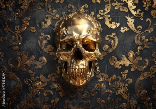 golden skull,dark tones