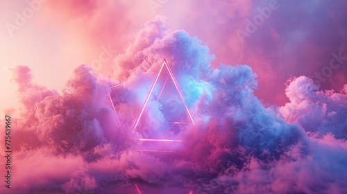 3D render of a colorful cloud with glowing neon in the shape of an octahedron