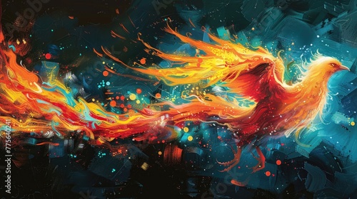 Digital art of a majestic phoenix in flight against a cosmic backdrop.