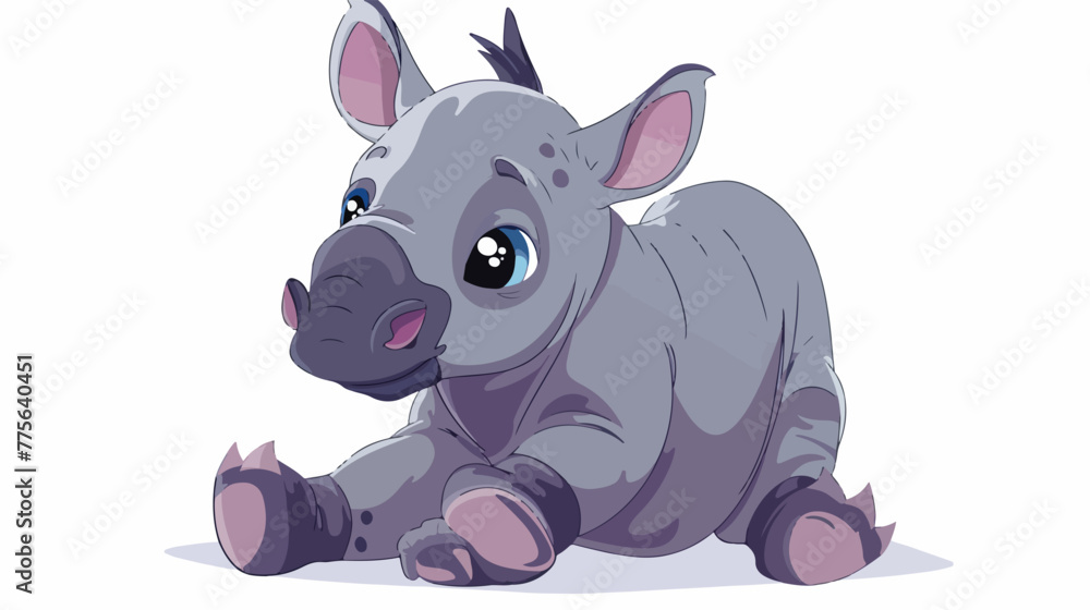Cute baby rhino sitting Flat vector isolated