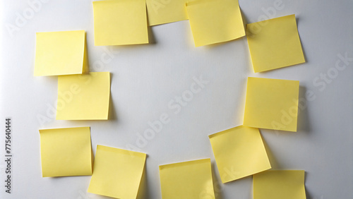 Yellow sticky notes on blank Board with various messages and reminders