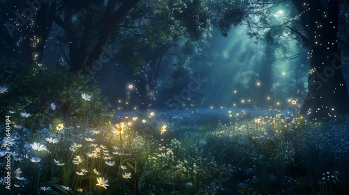 An ethereal forest scene wi...