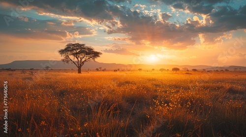 The sun sets over the Afric...