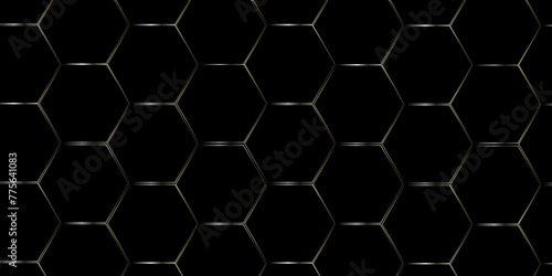 Abstract Technology  Futuristic 3d Hexagonal structure futuristic dark black background and Embossed Hexagon. Hexagonal honeycomb pattern background with space for text.