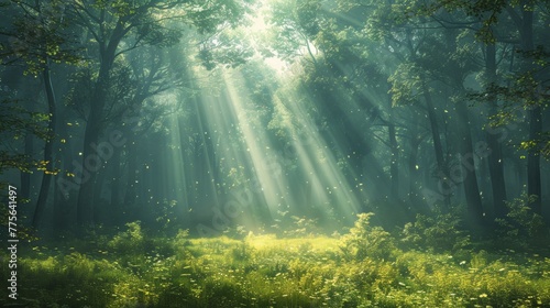 Woodland Clearing: Sunlit Peace Amidst Dense Forest