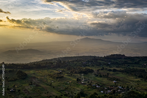 Great Rift Valley landscape, Kenya. beautiful landscape with sunrise cloudy sky.