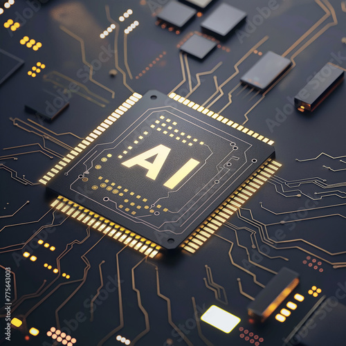artificial intelligence chip processor with golden line electronic computer circuit