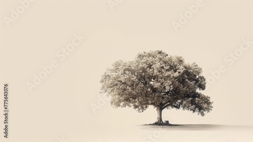 Majestic Oak Tree in Solitude  Ideal for Nature-Themed Artwork