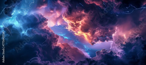 dramatic sky with dark clouds and lightning  in the style of a thunderstorm  with a dark background  banner design. Dark clouds with lightning  a thunderstorm scene depicting natural weather. 