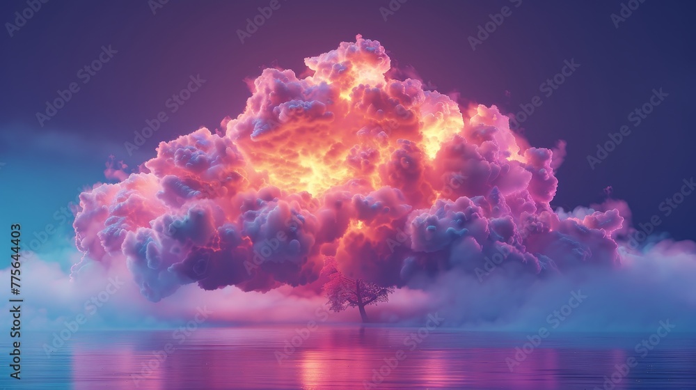 Fototapeta premium A 3D render of a colorful cloud with glowing neon, symbolizing the essence of life