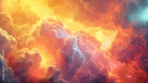 A 3D render of a colorful cloud with glowing neon of radiant gold and yellow © MAY