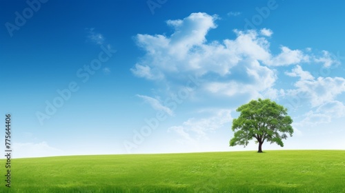 Green field tree and blue sky great as a background web banner