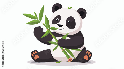 Fototapeta Naklejka Na Ścianę i Meble -  Panda eating bamboo leaves Flat vector