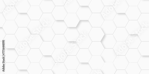 Abstract Technology  Futuristic 3d Hexagonal structure futuristic white background and Embossed Hexagon. Hexagonal honeycomb pattern background with space for text.