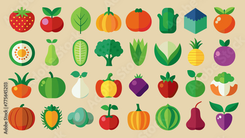 Set Of Colorful Vegetables Icons