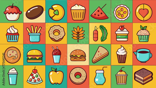 Set Of Colorful Food Icons