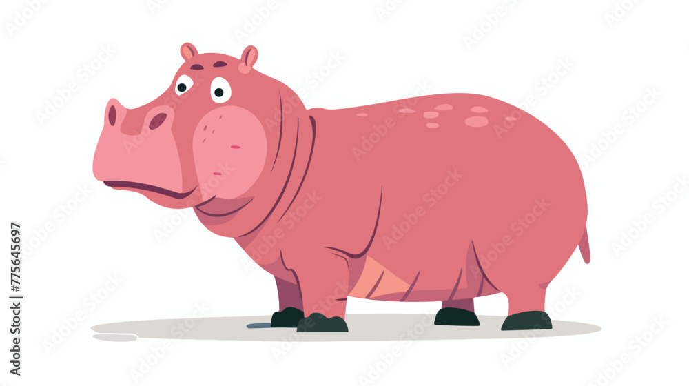 Pink Hippo flat vector isolated on white background -