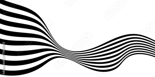 Black on white abstract perspective wave line stripes with 3d dimensional effect isolated on white.  easy and soft cool illustration background