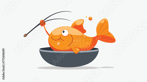 Fishing peking dunking fried in mascot pan flat vector