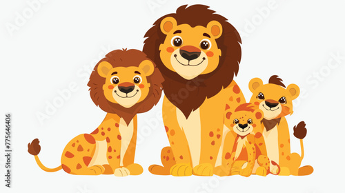 Lion family isolated on white background Flat