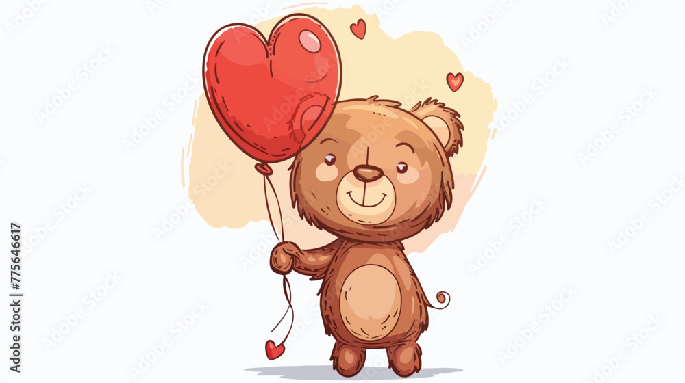 Little bear holding a red balloon Flat vector