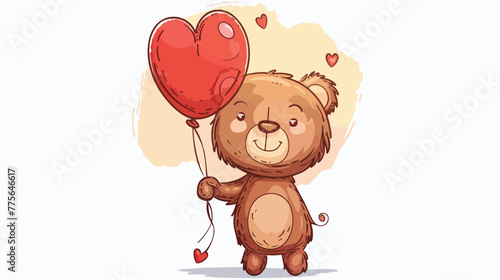 Little bear holding a red balloon Flat vector