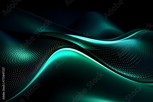 Futuristic Green Dots Flow with Dynamic Wave in Abstract Technology Background D Rendering