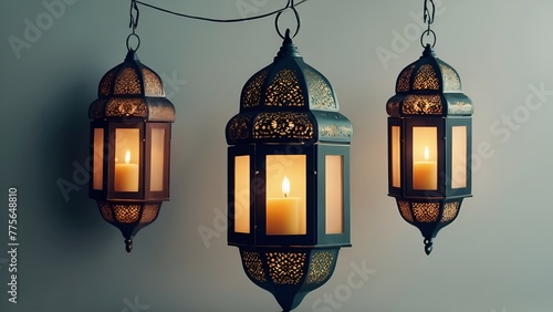 Eid Mubarak Banner, with lantern, realistic, 8k, light color