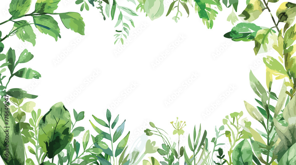Frame with watercolor forest greenery leaves herbs an