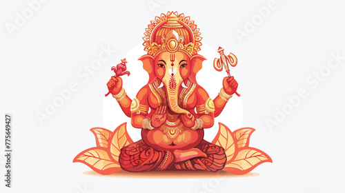 Red ganesha hindu god of success isolated on white background