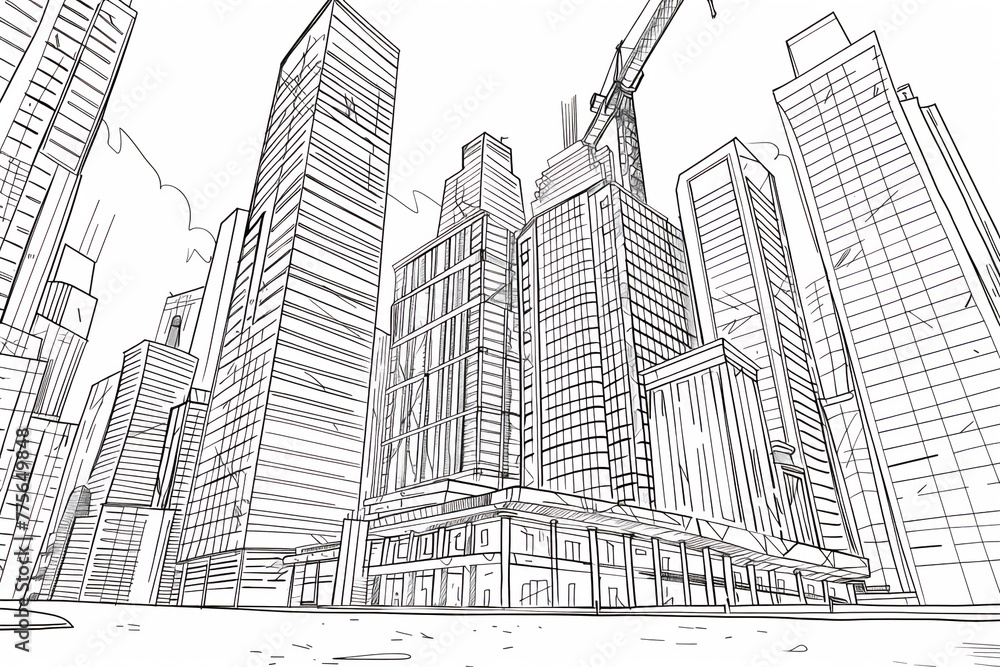 Coloring Pages of under construction of skyscraper building 