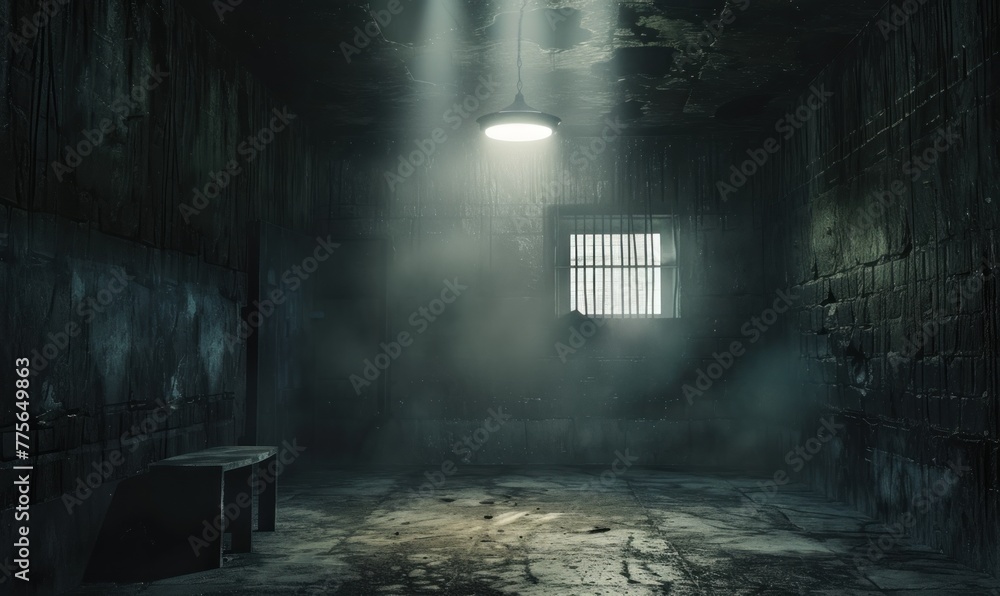Interrogation room with small light overhead. Dark Interrogation theme Interrogation room with small light overhead. Dark Interrogation theme