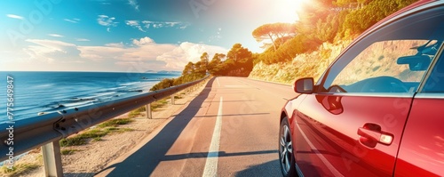 car driving on the summer road near ocean side. vacation sunny road car concept. banner © Filip