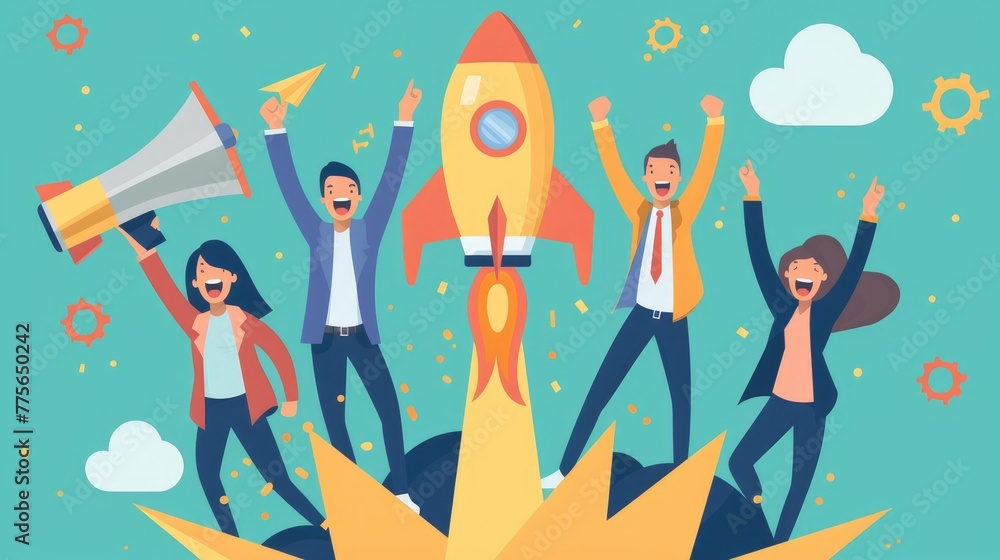 Successful entrepreneurs celebrating funding approvals and using the funds to fuel innovation, launch new products, or enter new markets Successful entrepreneurs celebrating funding approvals and using the funds to fuel innovation, launch new products, or enter new markets