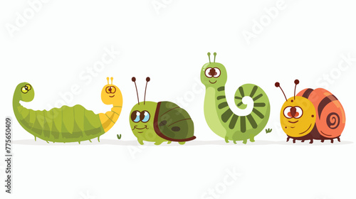 Funny smiling bug flat icon. Cartoon cute caterpillar