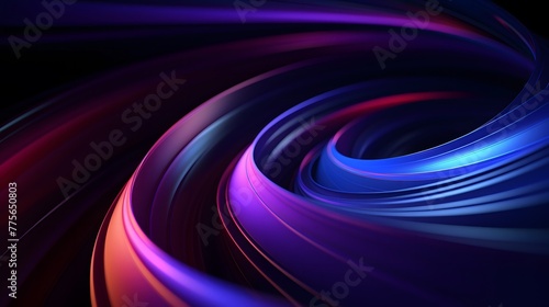 Abstract Design Background, purple and blue dark light spinning on black background in Curved flow line shape, anamorphic lens. For Design, Background, Cover, Poster, Banner, PPT, KV design, Wallpaper