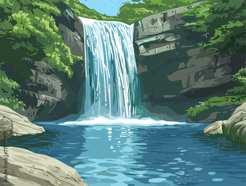 Obraz na płótnie background, A tranquil waterfall cascading into a clear pool below, in the style of animated illustrations, background, text-based w salonie