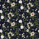 seamless vector flower pattern on navy background.eps