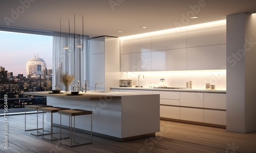 Amazing minimalist kitchen in a luxurious trendy apartment.