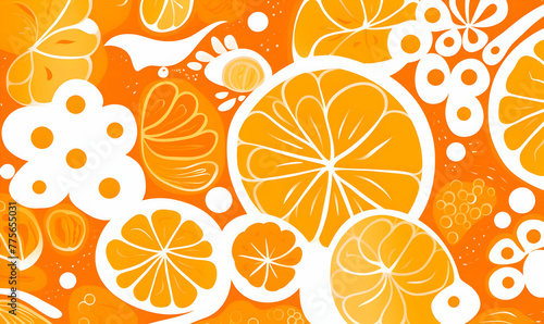 orange white hand drawn flat design abstract doodle pattern