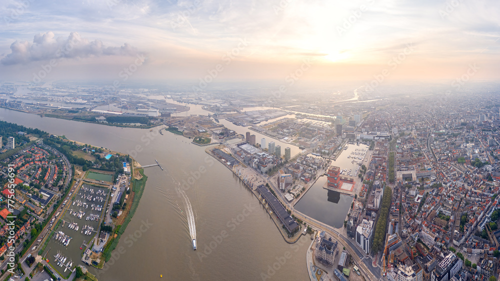 Antwerp, Belgium. Panorama of the city. Summer morning. Aerial view