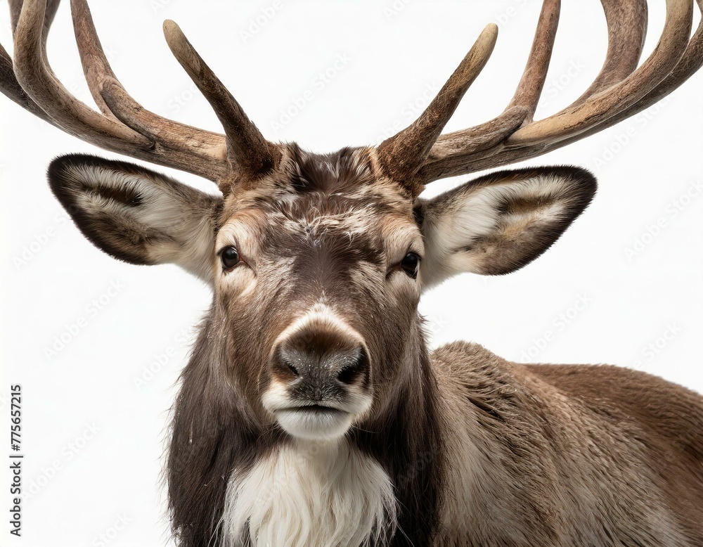 Close-up of a caribou, isolated against a white background