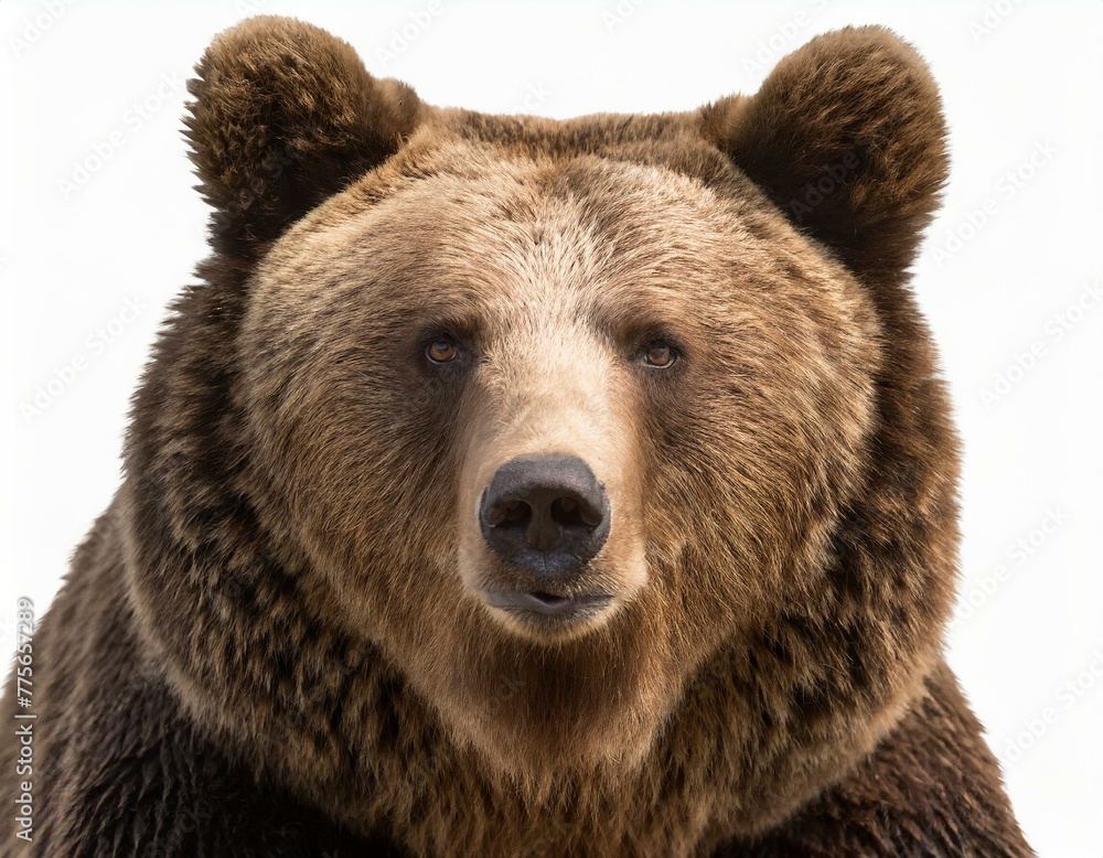 Close-up of a brown bear, isolated against a white background