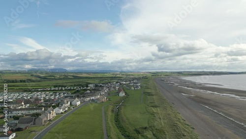 Aerial of a small coastal town - Allonby, UK photo