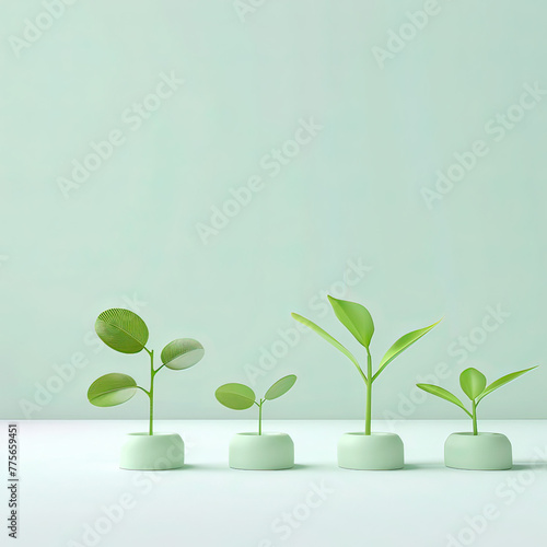 Elegant 3D seedlings row, minimalist farming concept, space for text © Khritthithat